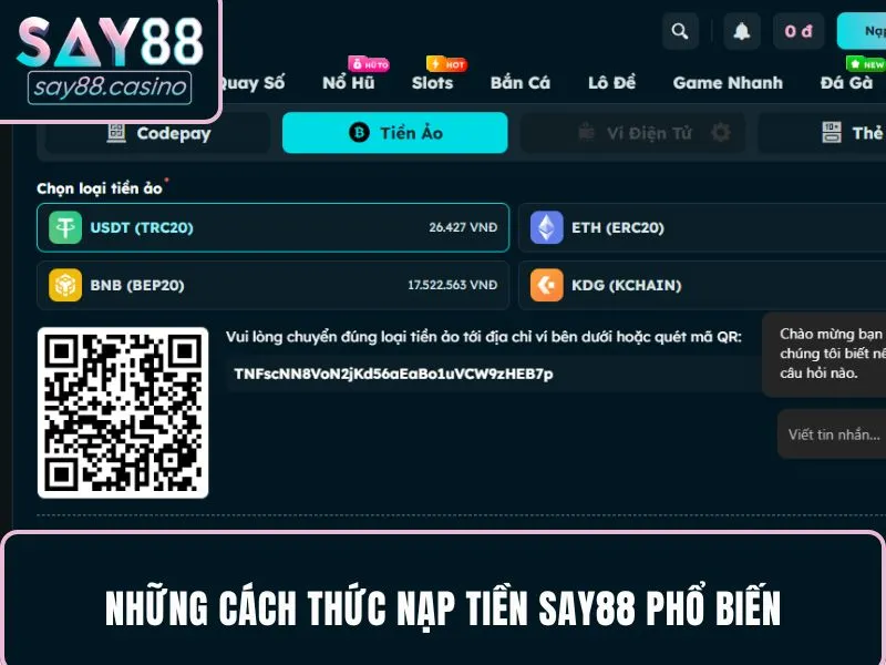Một số cách thức nạp tiền SAY88 phổ biến, chi tiết
